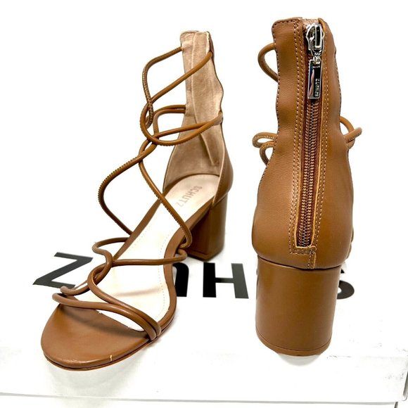 Schutz Shayla Summer Honey Brown Wood Leather Strappy Size 9.5 Women's Sandals - Picture 4 of 6